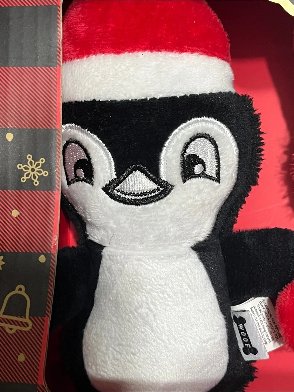 Woof Holiday Dog Toys 3-Pack | Santa Penguin Reindeer Squeaker Toys  NIB